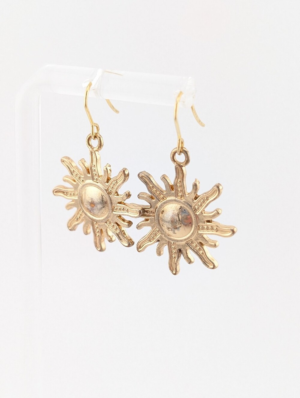 Celestial Sun Earrings - Gold Tone - Vintage Upcycled Jewelry - Picture 4 of 7